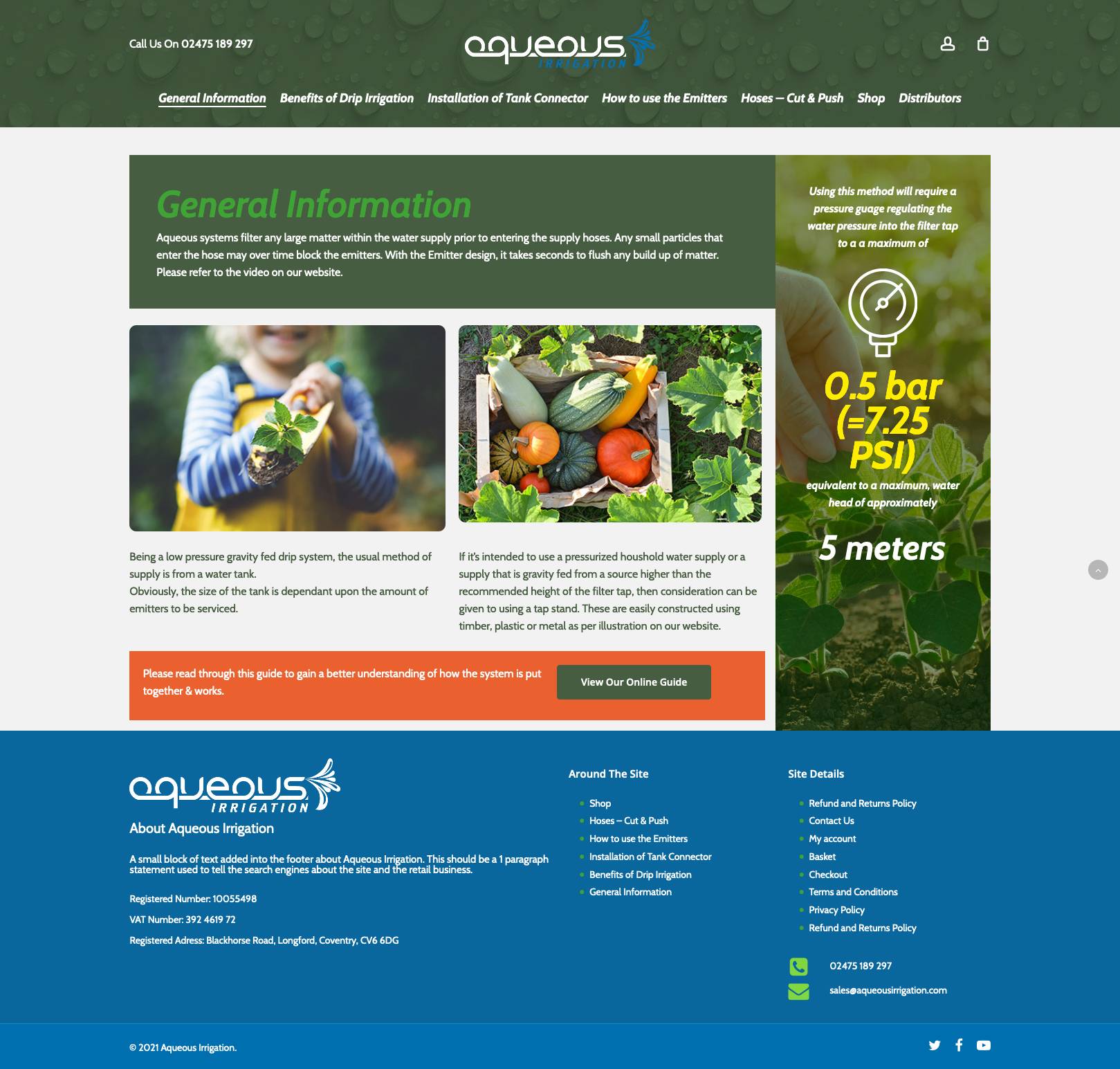 Website design for Aqueous Irrigation detail