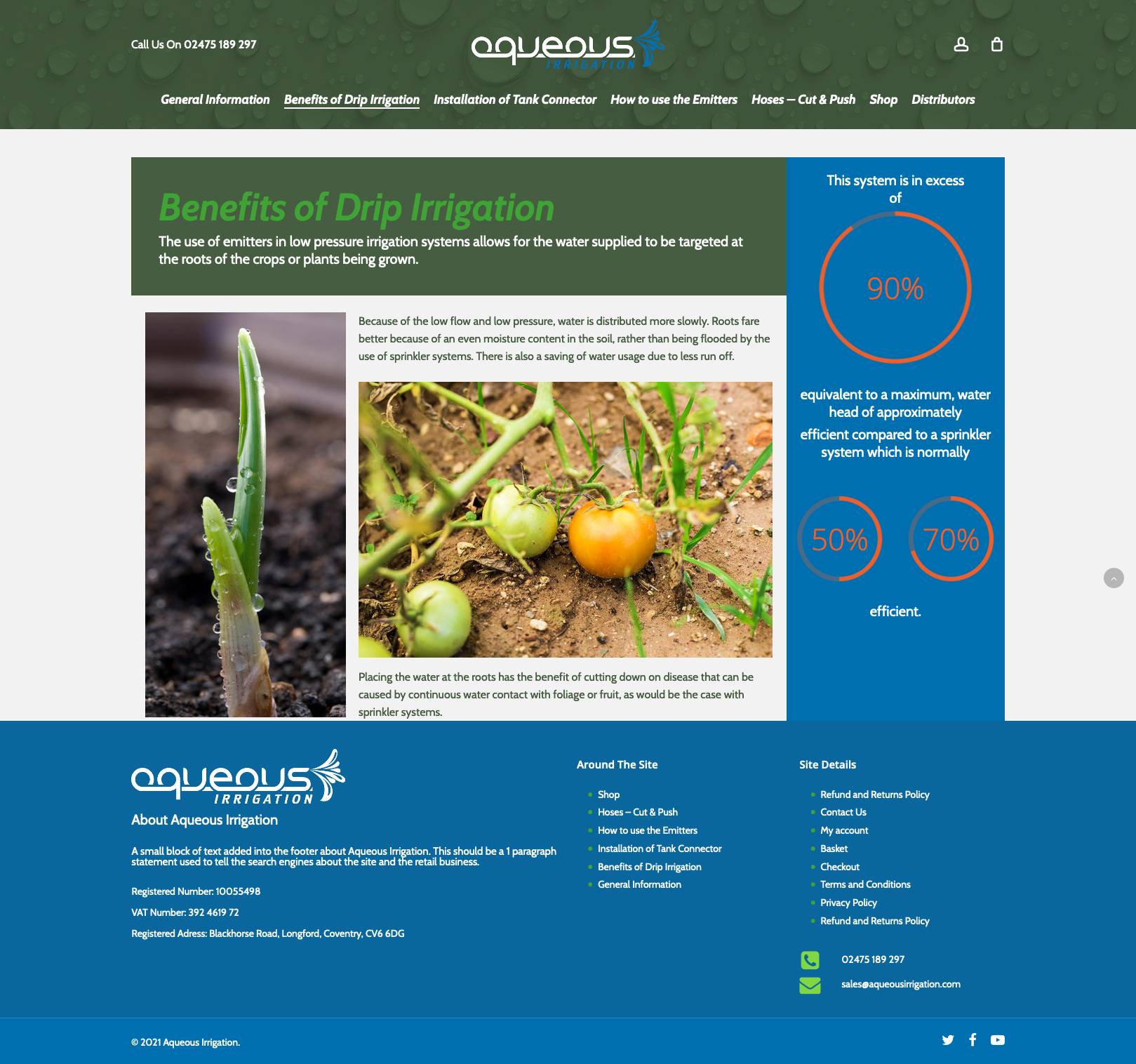 Website design for Aqueous Irrigation detail