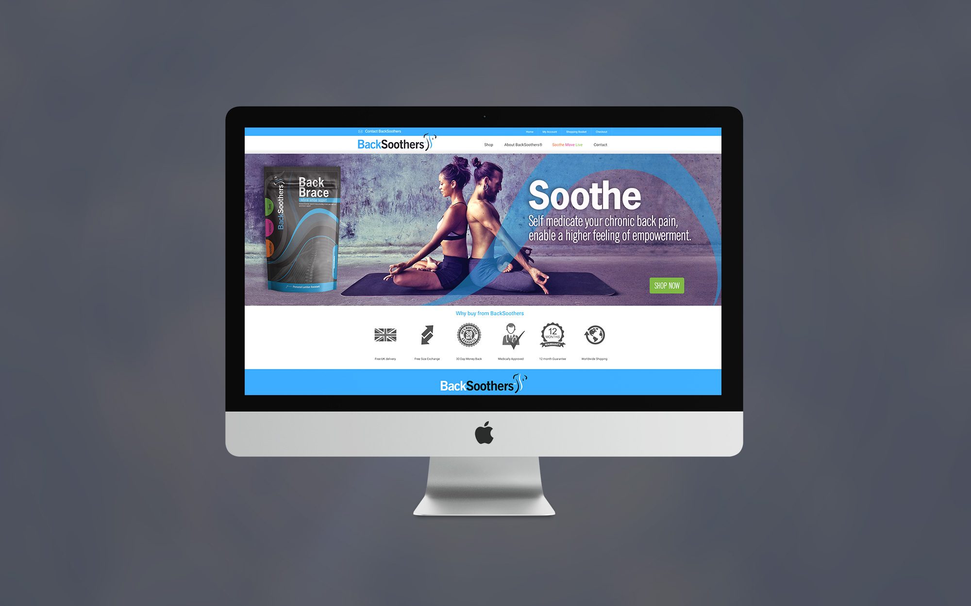 Website design for Back Soothers detail