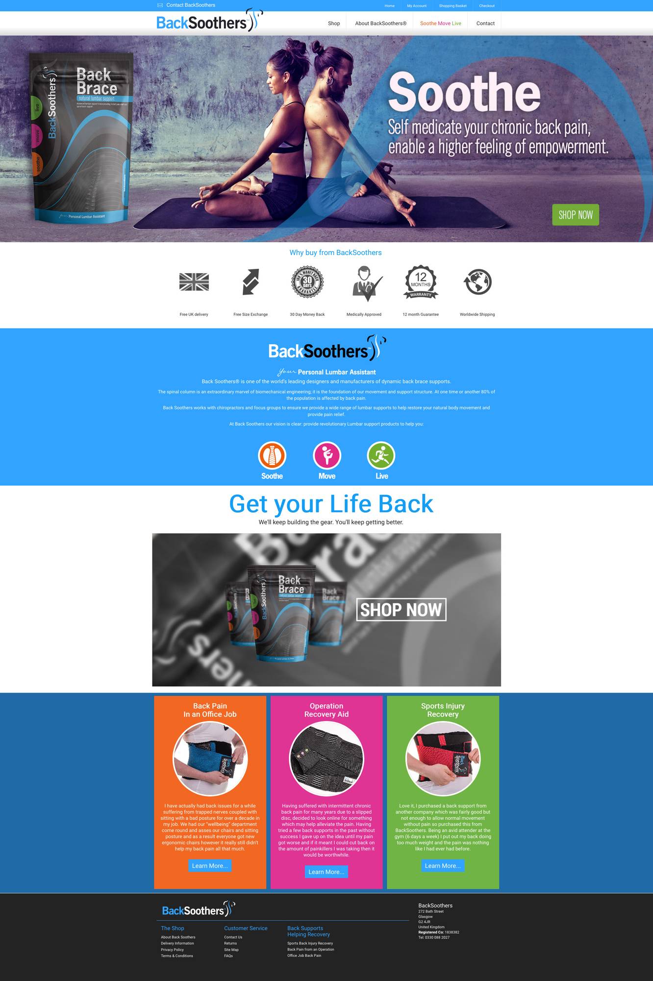 Website design for Back Soothers