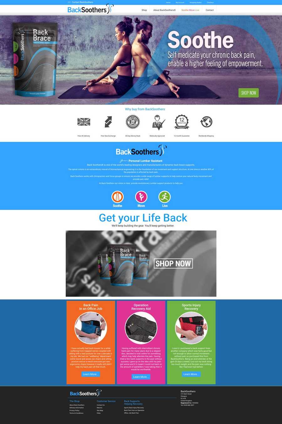 Website design for Back Soothers