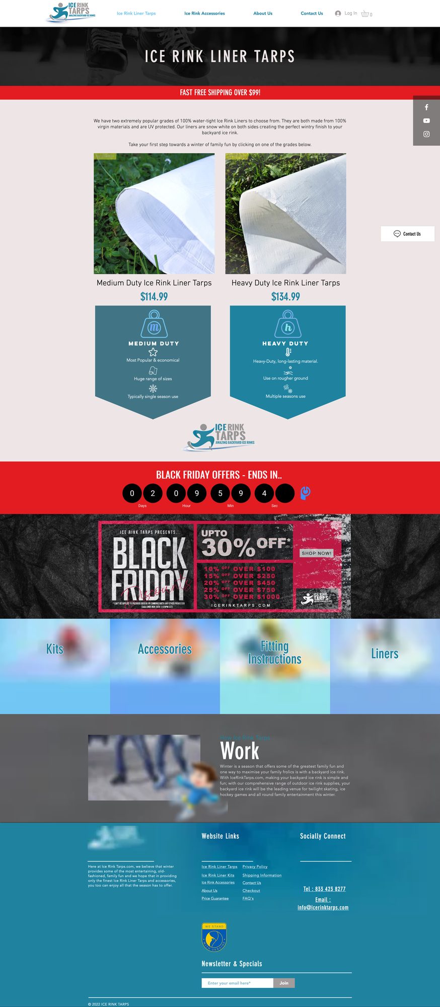 Website design for Ice Rink Tarps detail