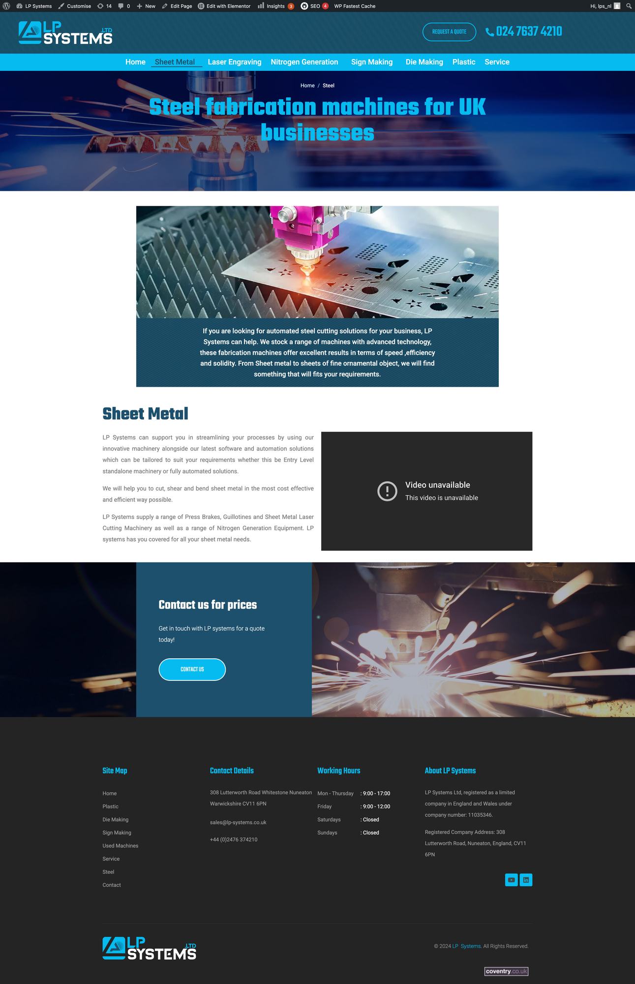 Website design for LP Systems detail
