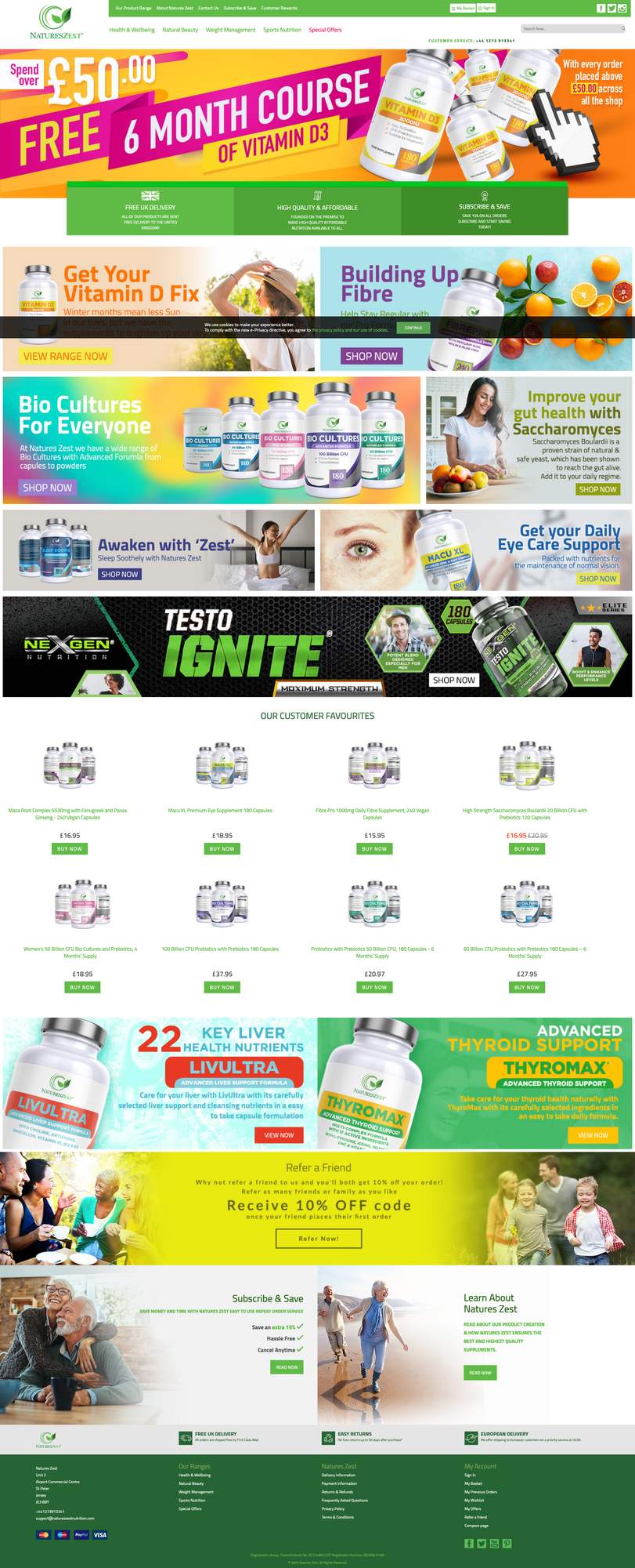 Website design for Natures Zest detail