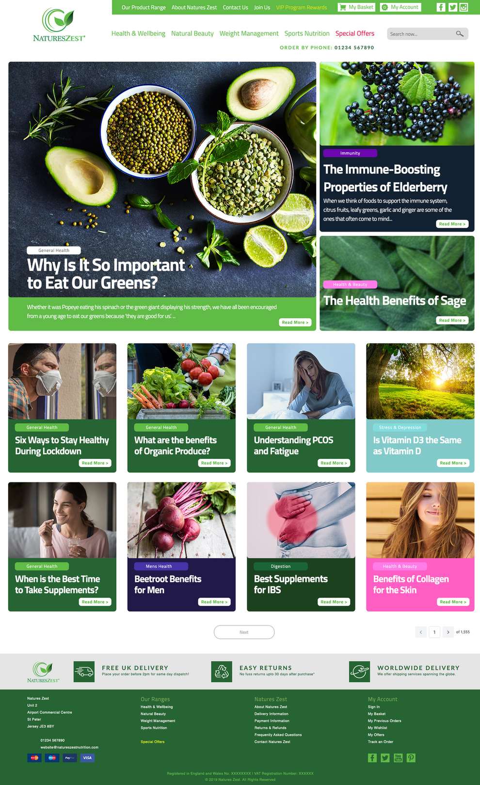 Website design for Natures Zest detail