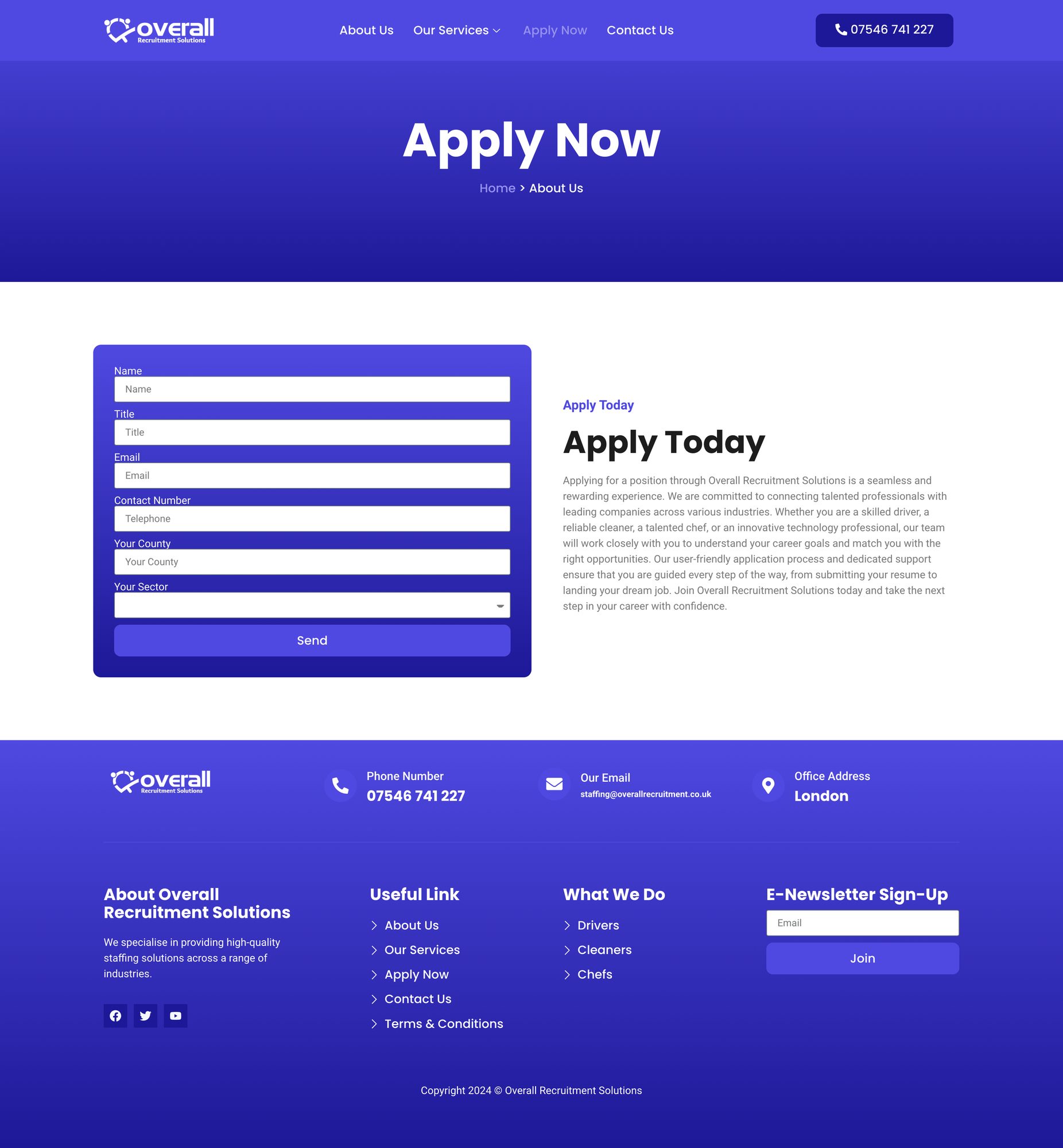 Website design for Overall Recruitment Solutions detail