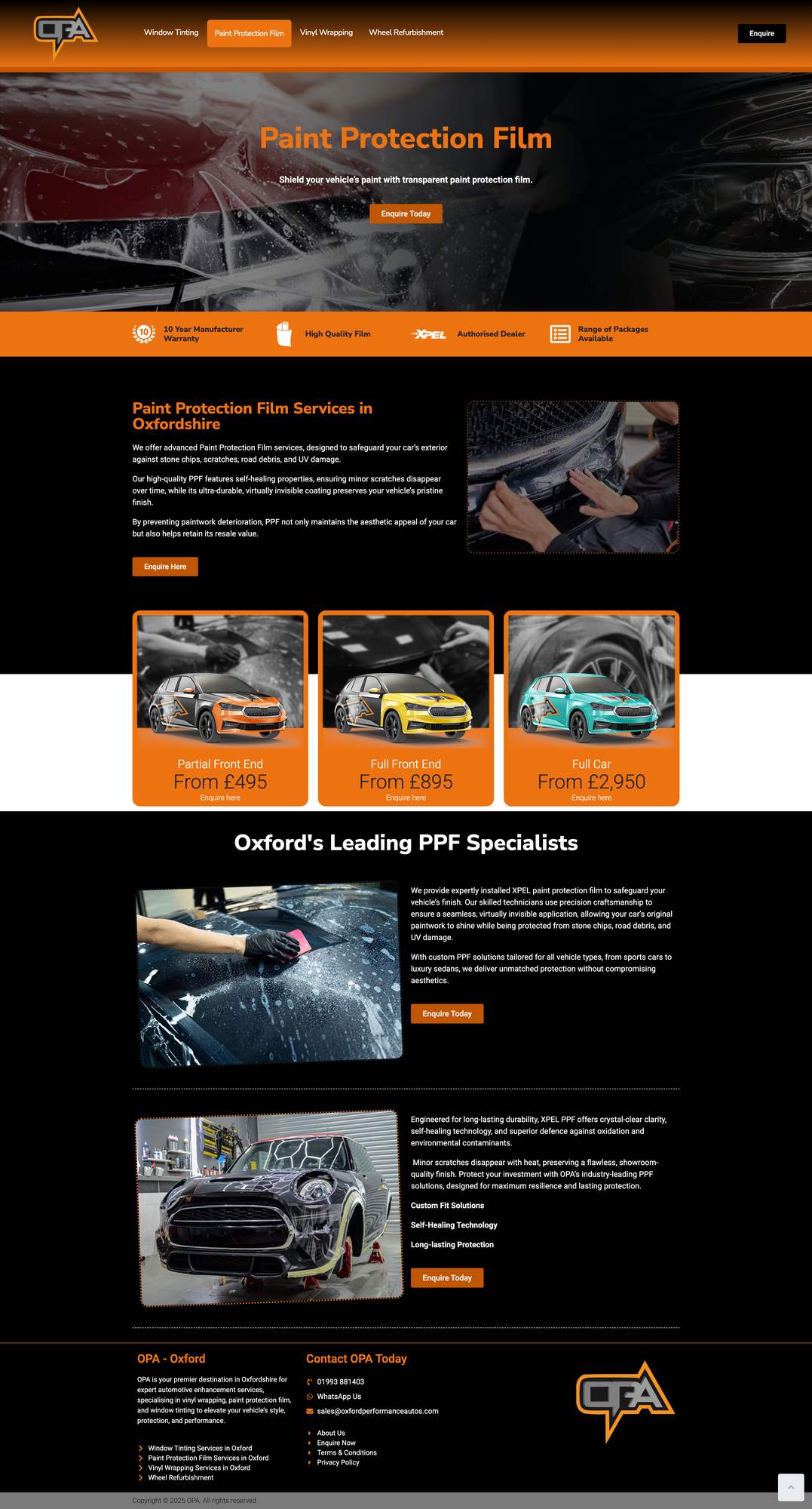 Website design for Oxford Performance Autos detail