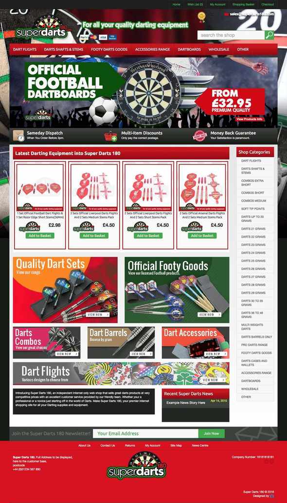 Website design for Super Darts 180